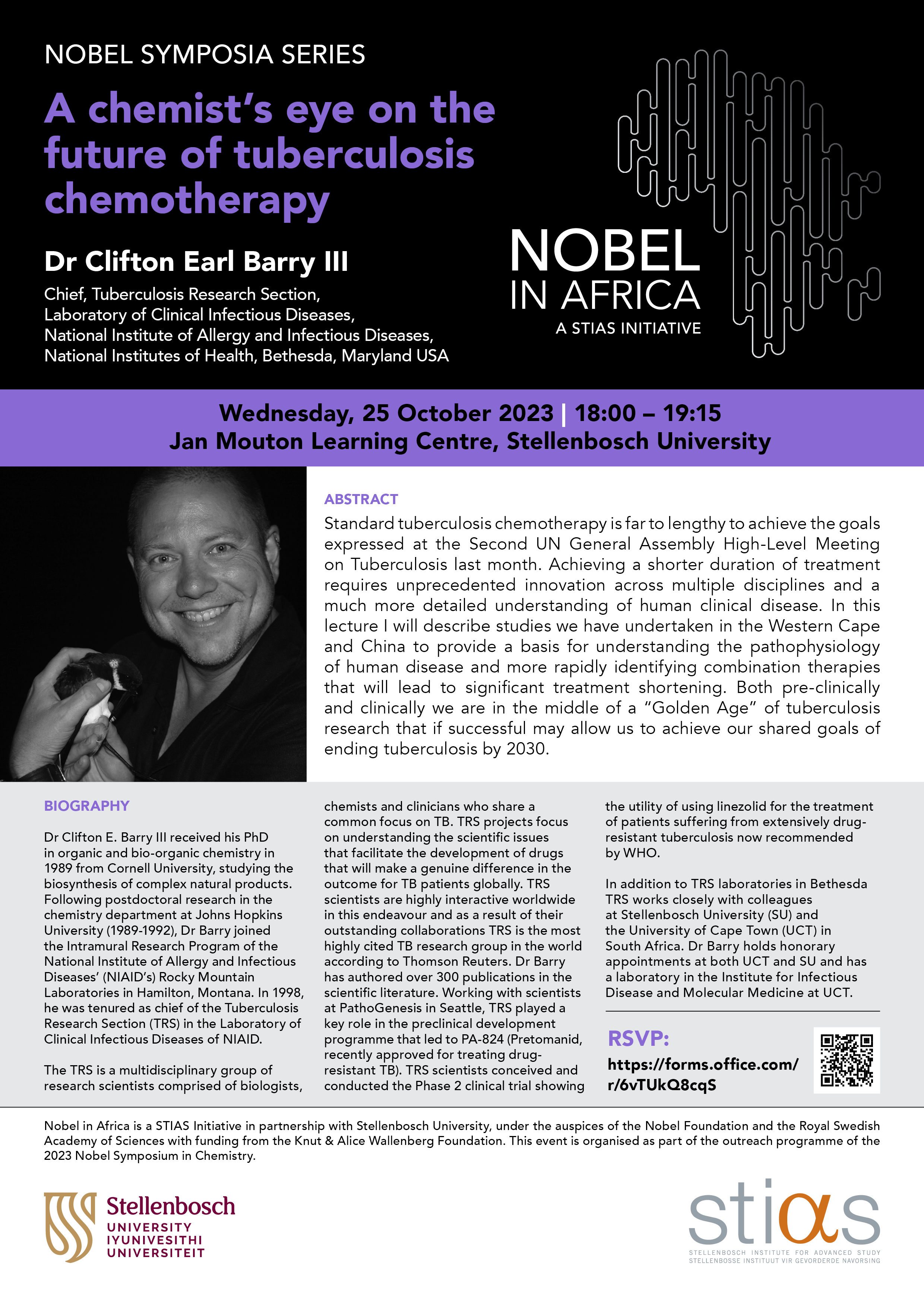 Photo of A chemist’s eye on the future of tuberculosis chemotherapy - Public lecture by Dr Clifton Earl Barry III